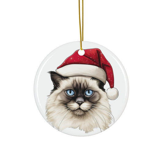 Ceramic Ornament - Birman Cat With Santa Hat      Item #8368424