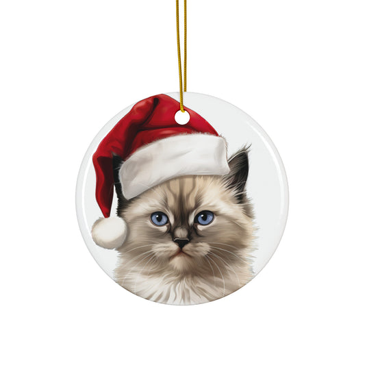 Ceramic Ornament - Ragdoll Kitten With Santa Hat      Item #6028738