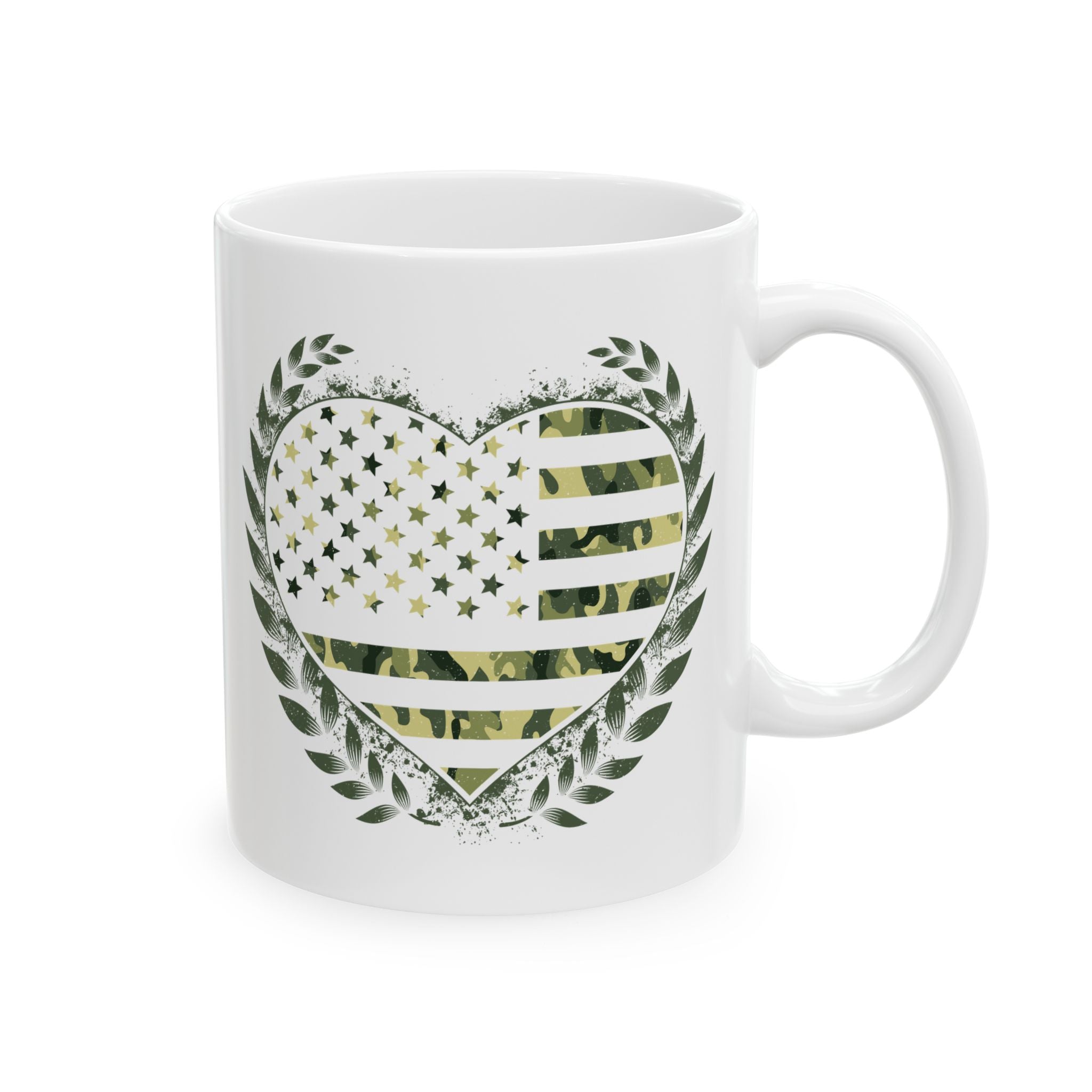 Flag Laurel Ceramic Mug — Olive Green American Flag Wreath Coffee Cup (11oz, 15oz)