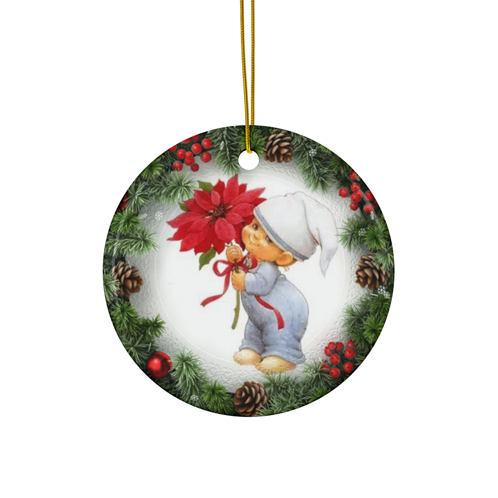 Xmas Kid Ceramic Disc Ornament        Item #11097 - Buckshot's Bargain Barn