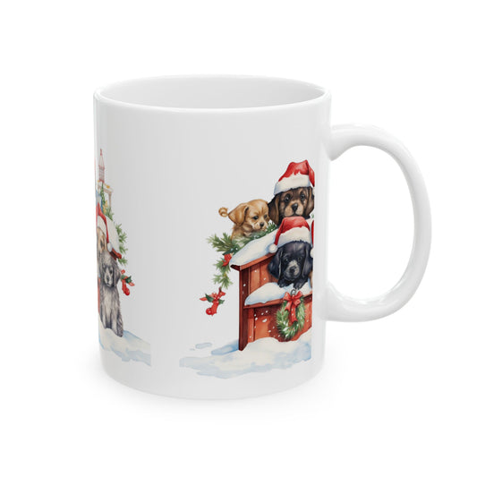 Christmas Puppies Ceramic Mug — Cute Dogs in Santa Hats 11oz  Item #863752