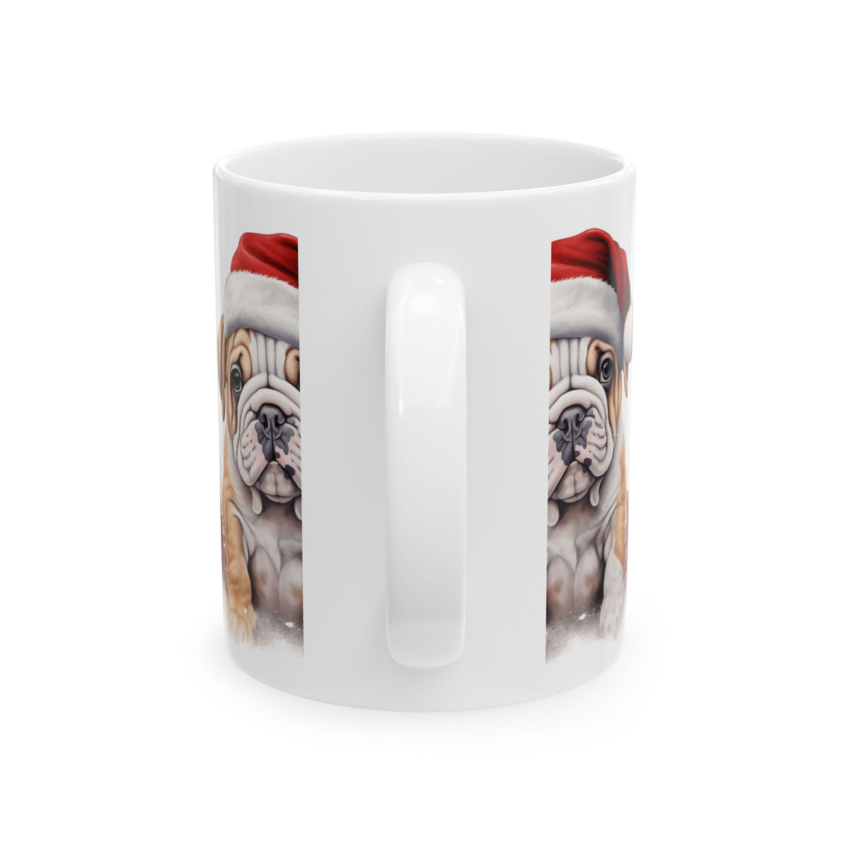 Christmas Bulldog Mug — Cute Puppy in Santa Hat Holiday Coffee Cup 11oz  Item #680852