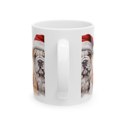 Christmas Bulldog Mug — Cute Puppy in Santa Hat Holiday Coffee Cup 11oz  Item #680852