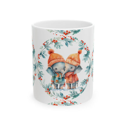 Elephant Friends Holiday Mug – Cute Winter Elephants in Knit Hats 11oz   Item #403381