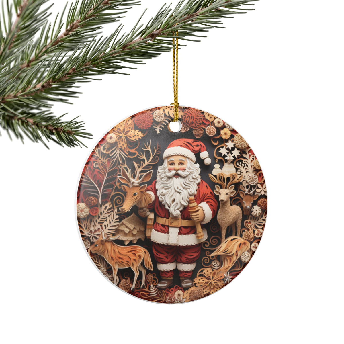Santa and Woodland Animals Christmas Ceramic Ornament   Item #965257