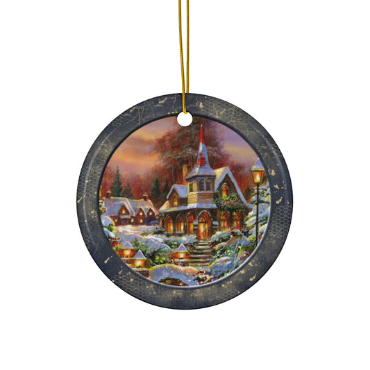 Winter Scene Ceramic Disc Ornament      Item #2096148