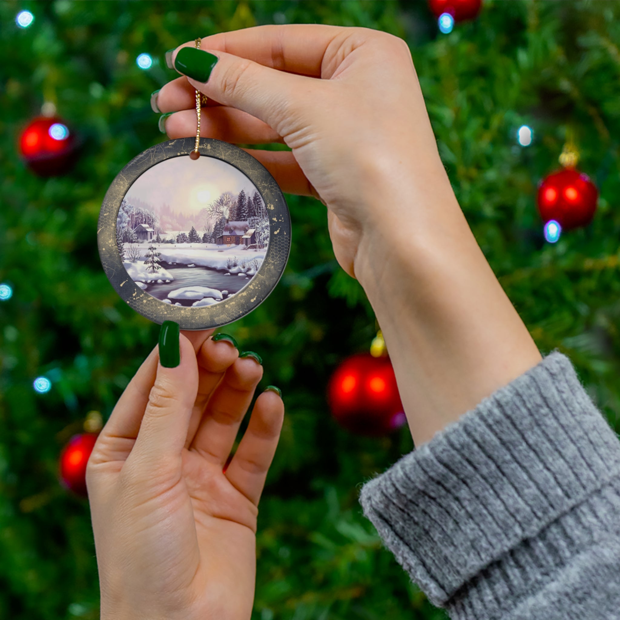 Winter Scene Ceramic Disc Ornament            Item #7280339 - Buckshot's Bargain Barn