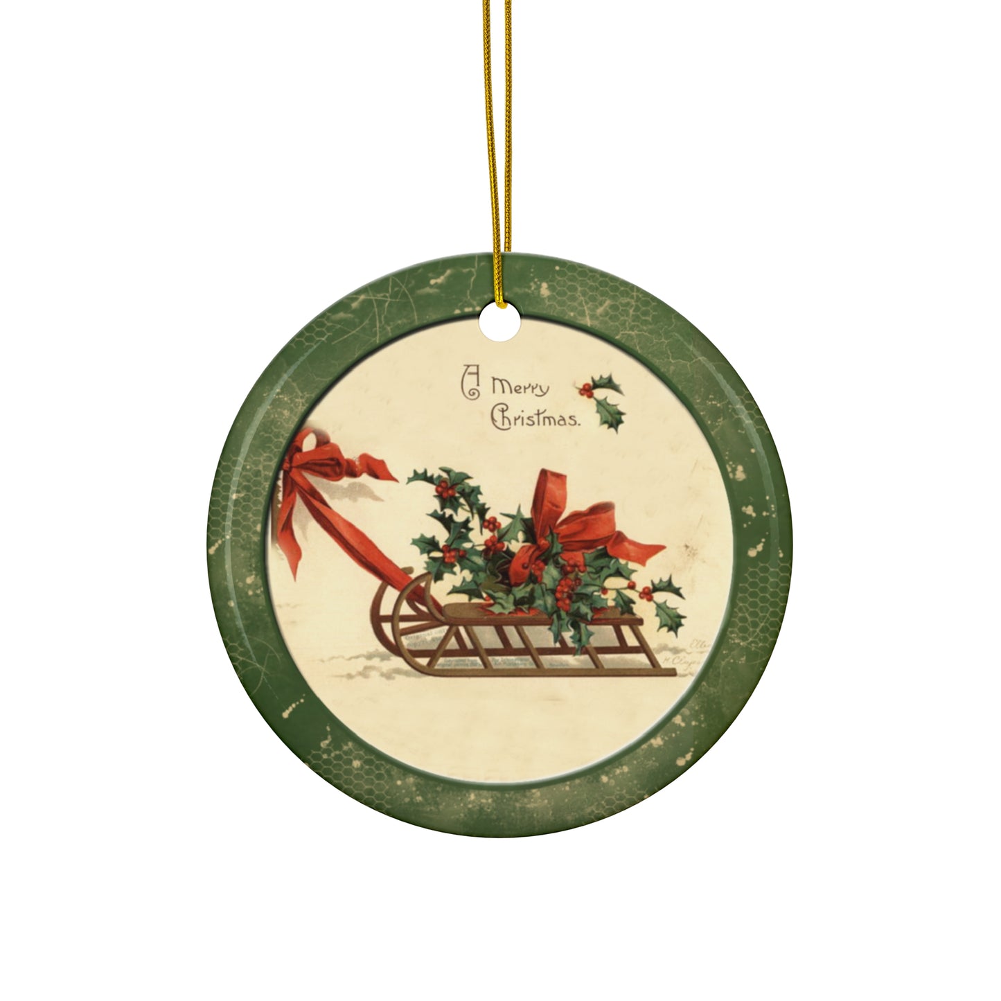 Christmas Sleigh Ceramic Disc Ornament      Item #7343207