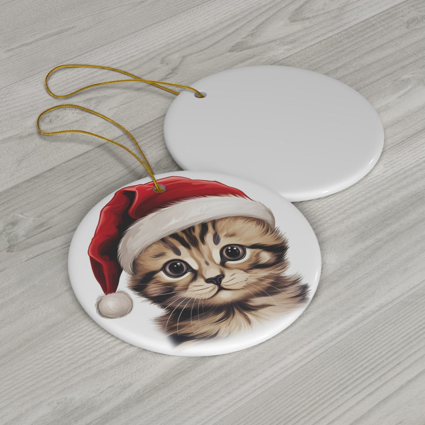 Ceramic Ornament - Bengal Kitten With Santa Hat      Item #9338539