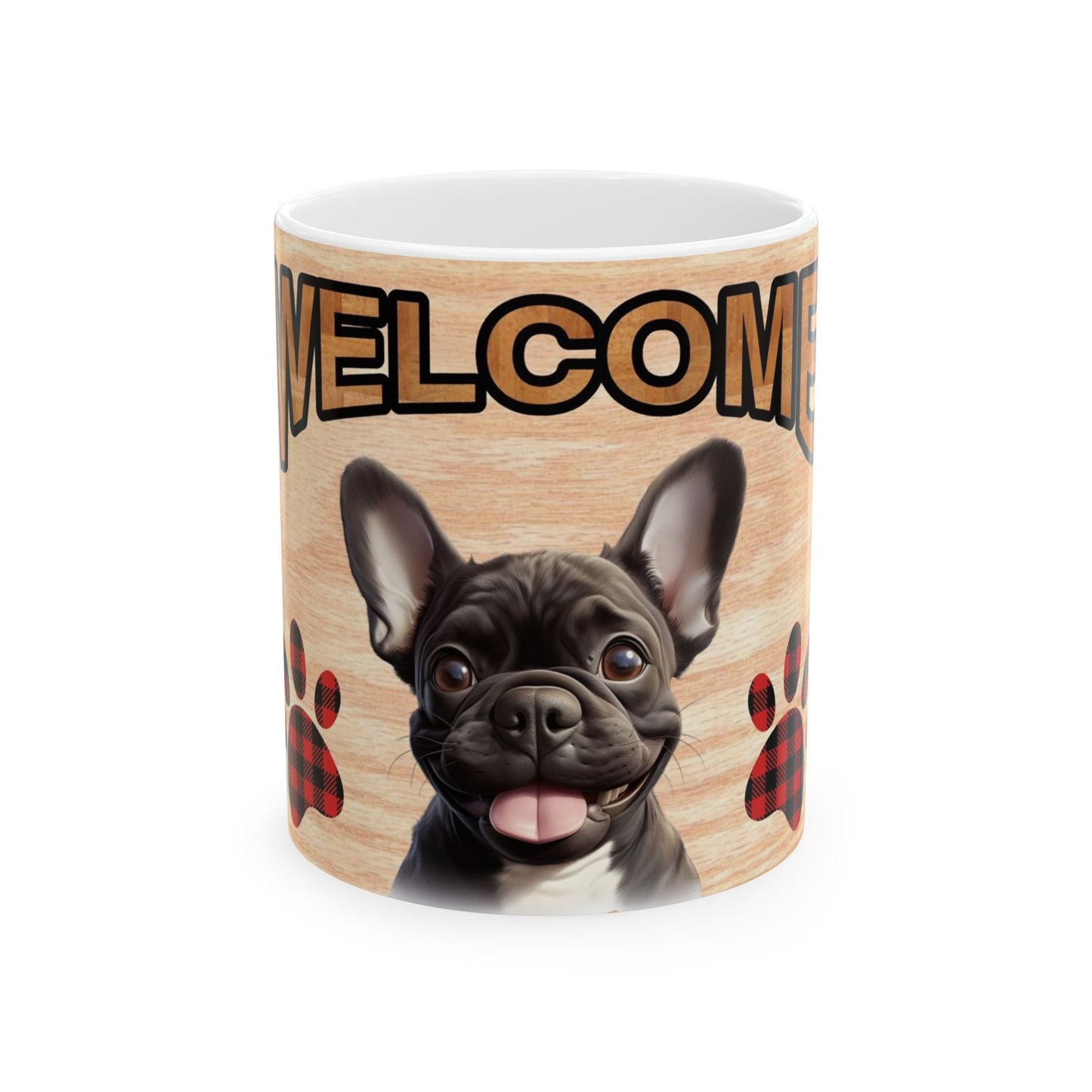 Welcome Dog Illustration Ceramic Mug – Cute Paw Print Coffee Cup 11oz    Item #585211