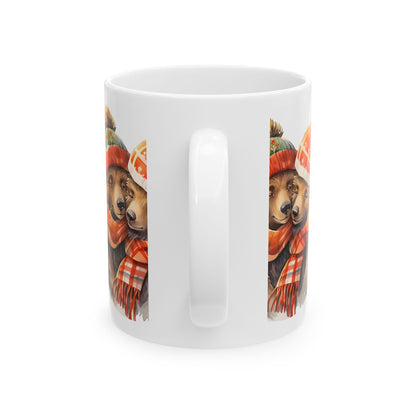 Cozy Winter Bears Ceramic Mug — Pair of Bears in Hats & Scarves 11oz   Item #694095