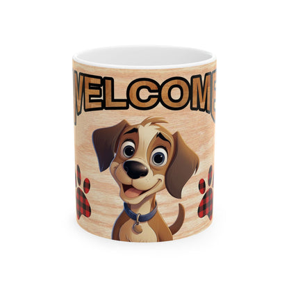 Welcome Puppy Ceramic Mug — Cute Dog Paw Print Coffee Cup 11oz   Item #392945