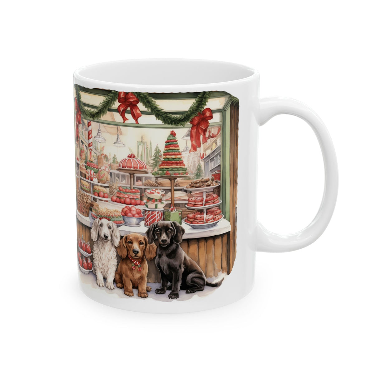 Christmas Bakery Window Ceramic Mug — Holiday Dogs & Festive Pastries 11oz  Item #866884