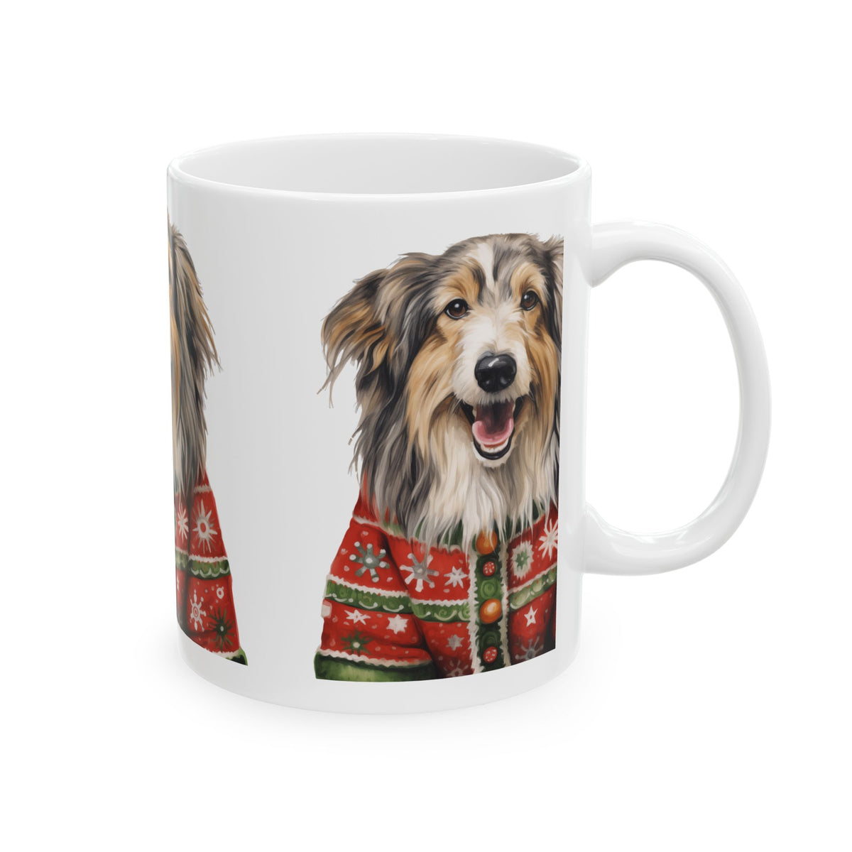 Holiday Sheltie Mug — Dog in Christmas Sweater Ceramic Coffee Cup 11oz   Item #361741