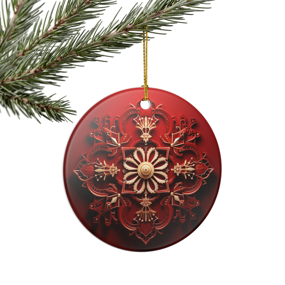 Red Ornate Mandala Ceramic Ornament    Item #847489