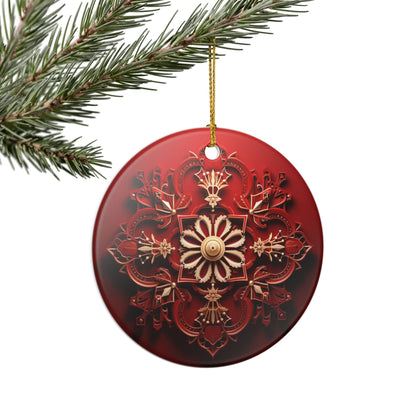 Red Ornate Mandala Ceramic Ornament    Item #847489