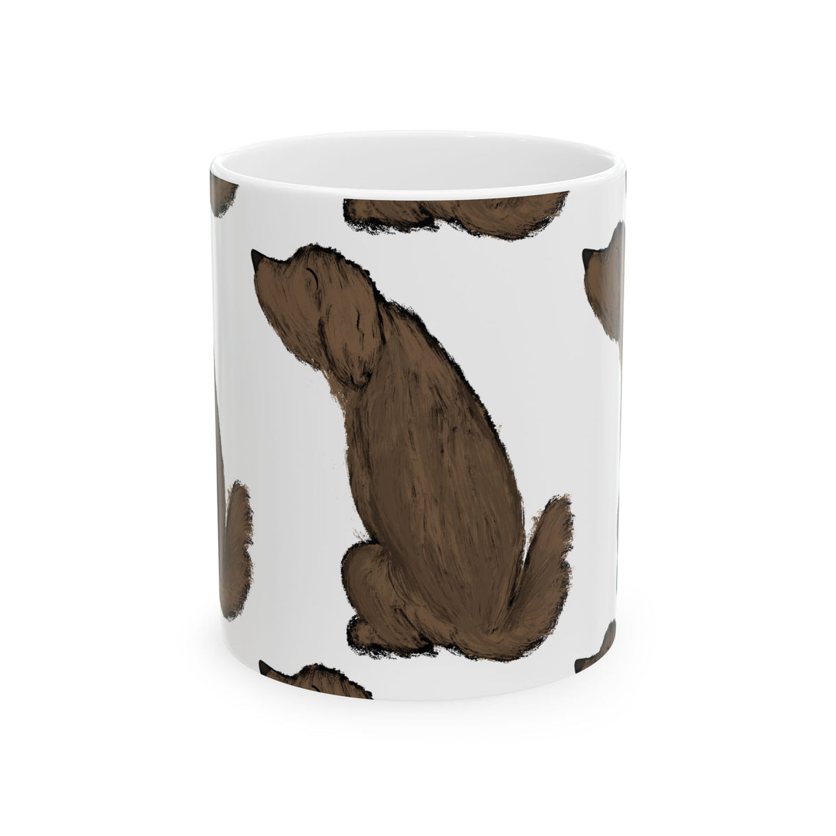 Dog Pattern Ceramic Mug — Brown Puppy Repeat Print 11oz   Item #77728