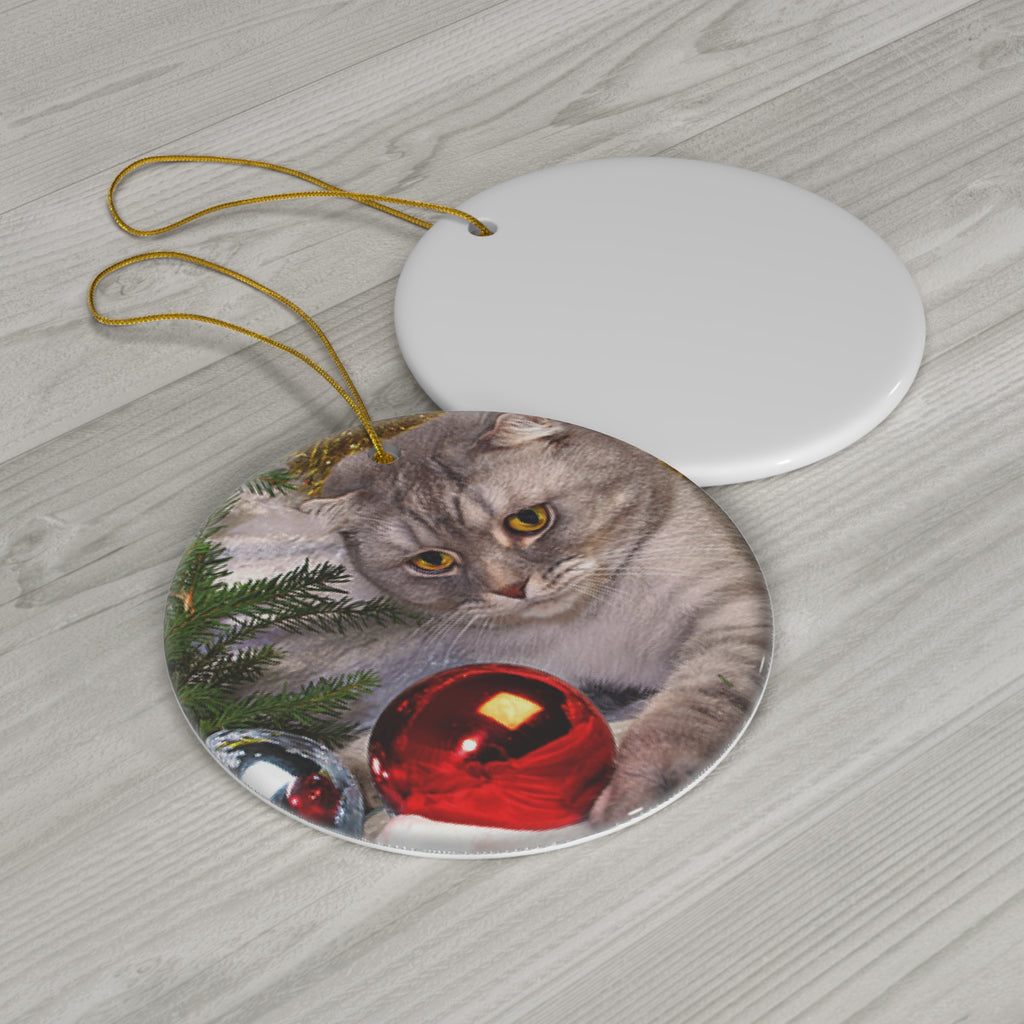 Christmas Kitty Ceramic Disc Ornament       Item #9587275