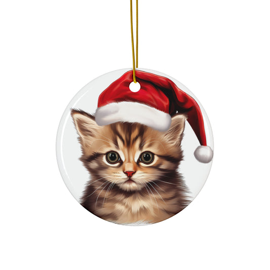 Ceramic Ornament - Manx Kitten With Santa Hat      Item #1877854