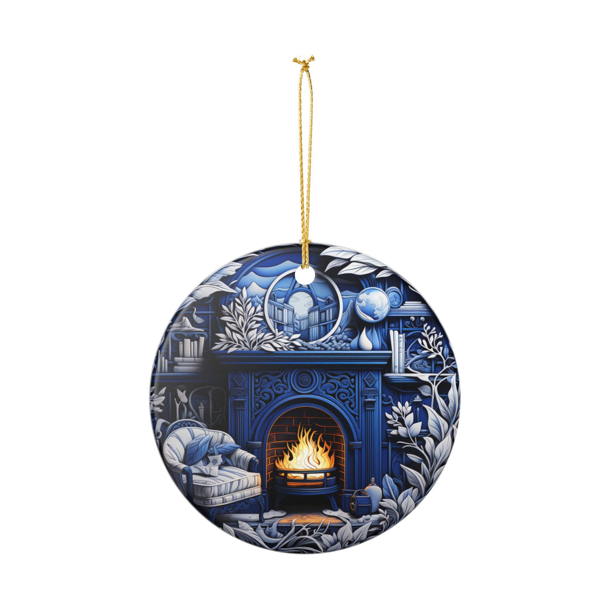 Cozy Blue Fireplace Ceramic Ornament   Item #933152