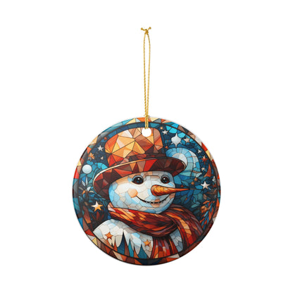 Stained Glass Snowman Ceramic Christmas Ornament   Item #80093