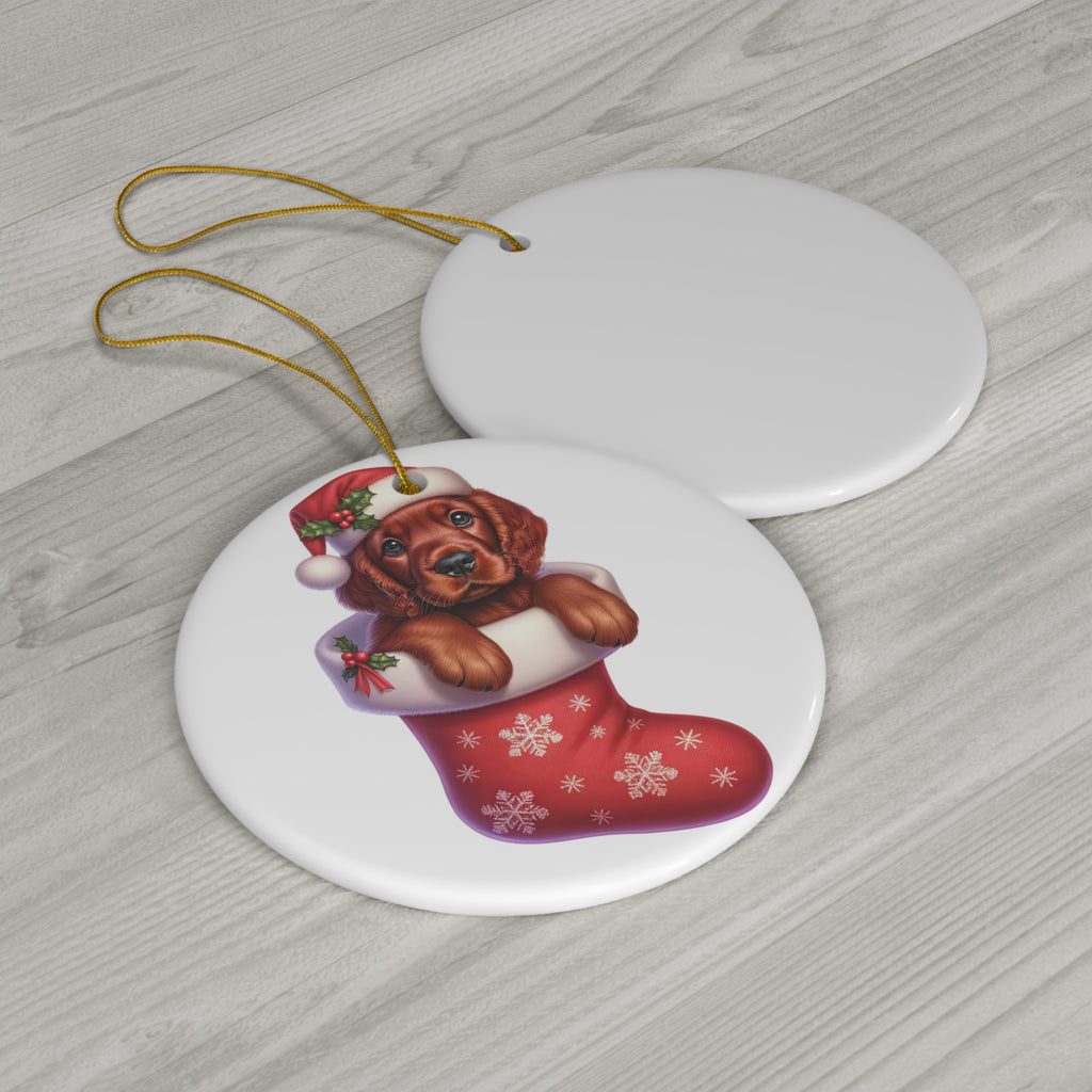 Ceramic Ornament - Irish Setter Christmas Stocking     Item #2105719 - Buckshot's Bargain Barn