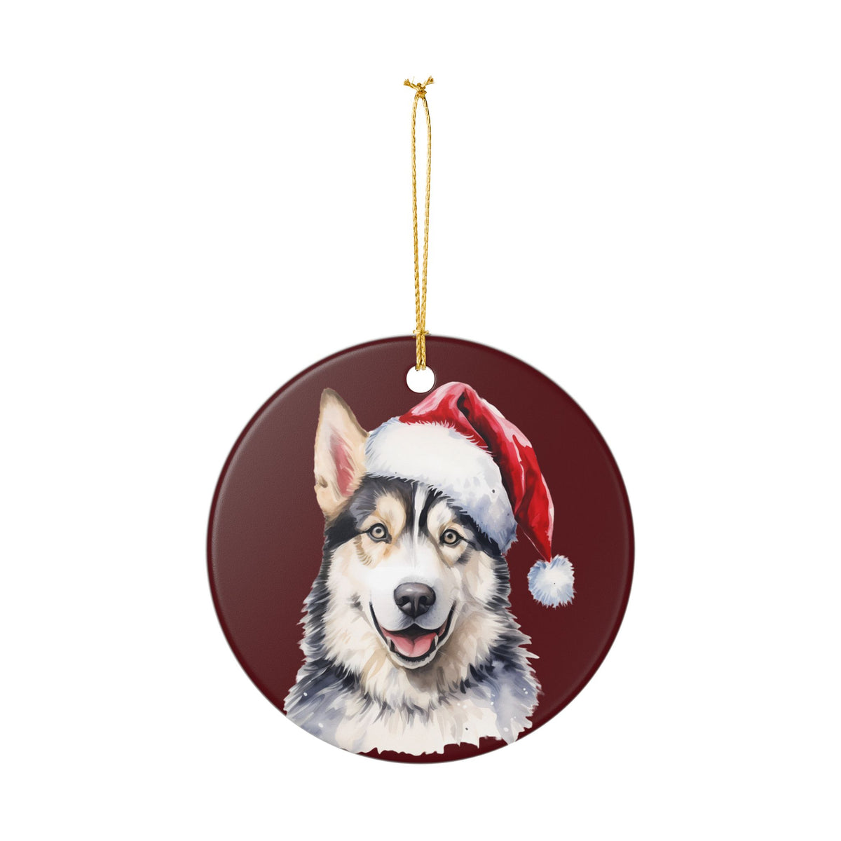 Santa Hat Husky Christmas Ceramic Ornament   Item #17732