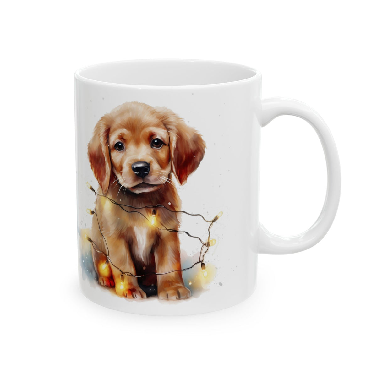 Adorable Puppy In Christmas Lights Holiday Ceramic Mug 11oz  Item #934136
