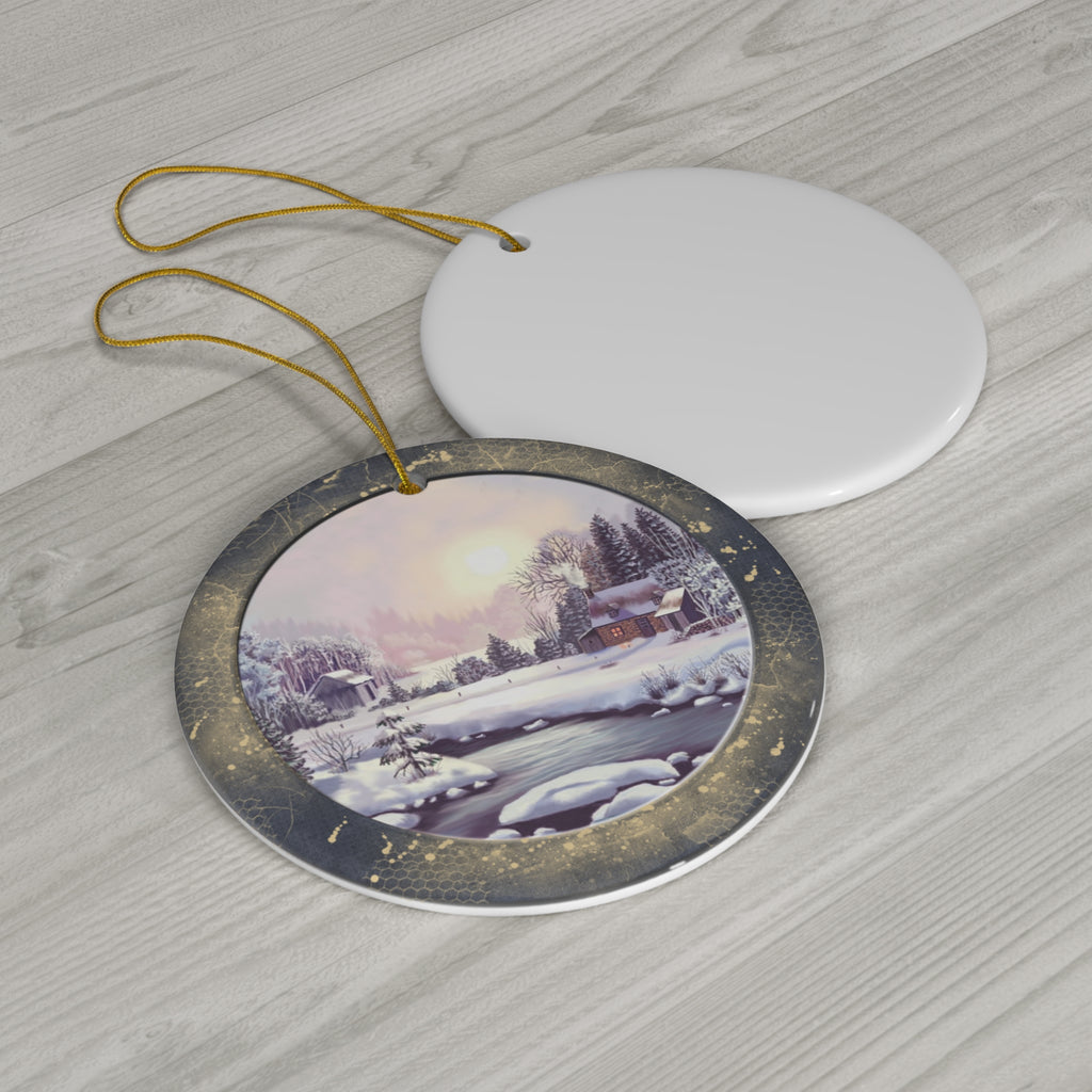Winter Scene Ceramic Disc Ornament            Item #7280339 - Buckshot's Bargain Barn
