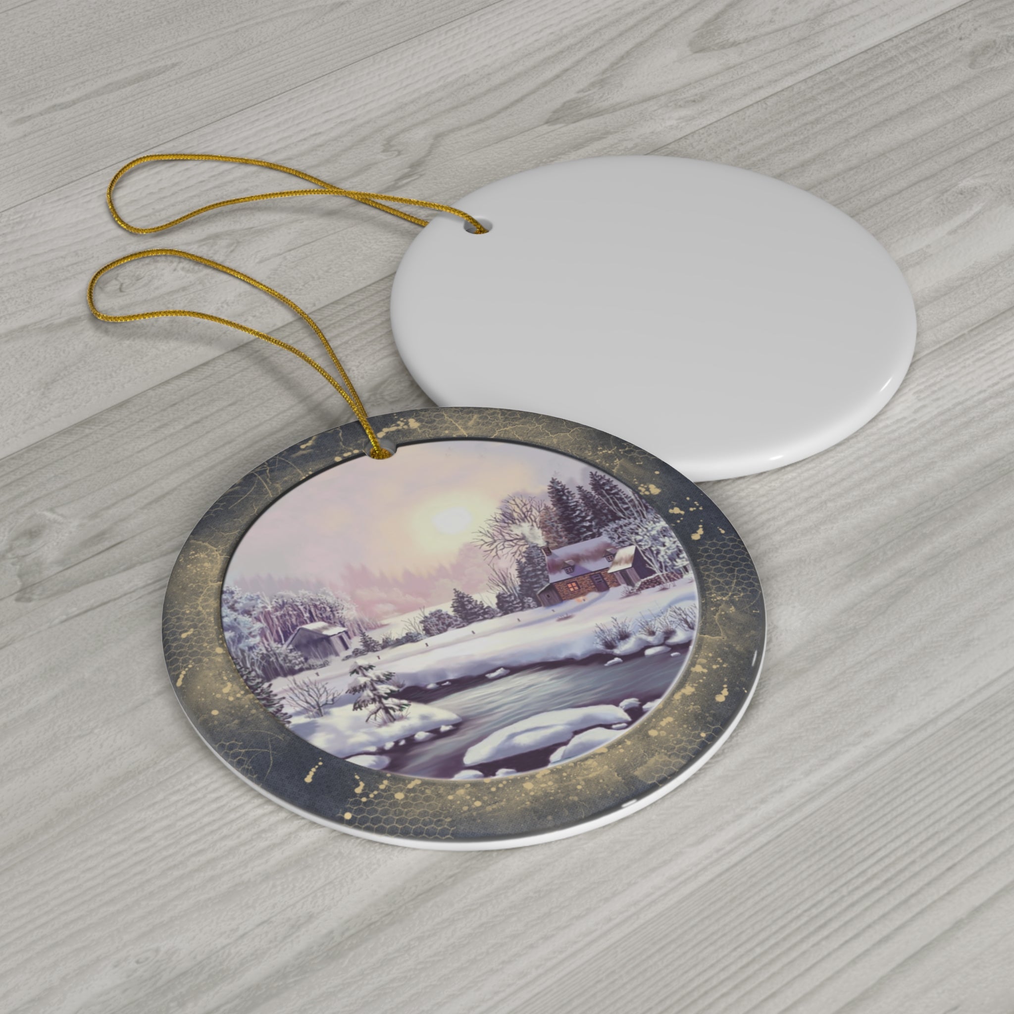 Winter Scene Ceramic Disc Ornament            Item #7280339 - Buckshot's Bargain Barn
