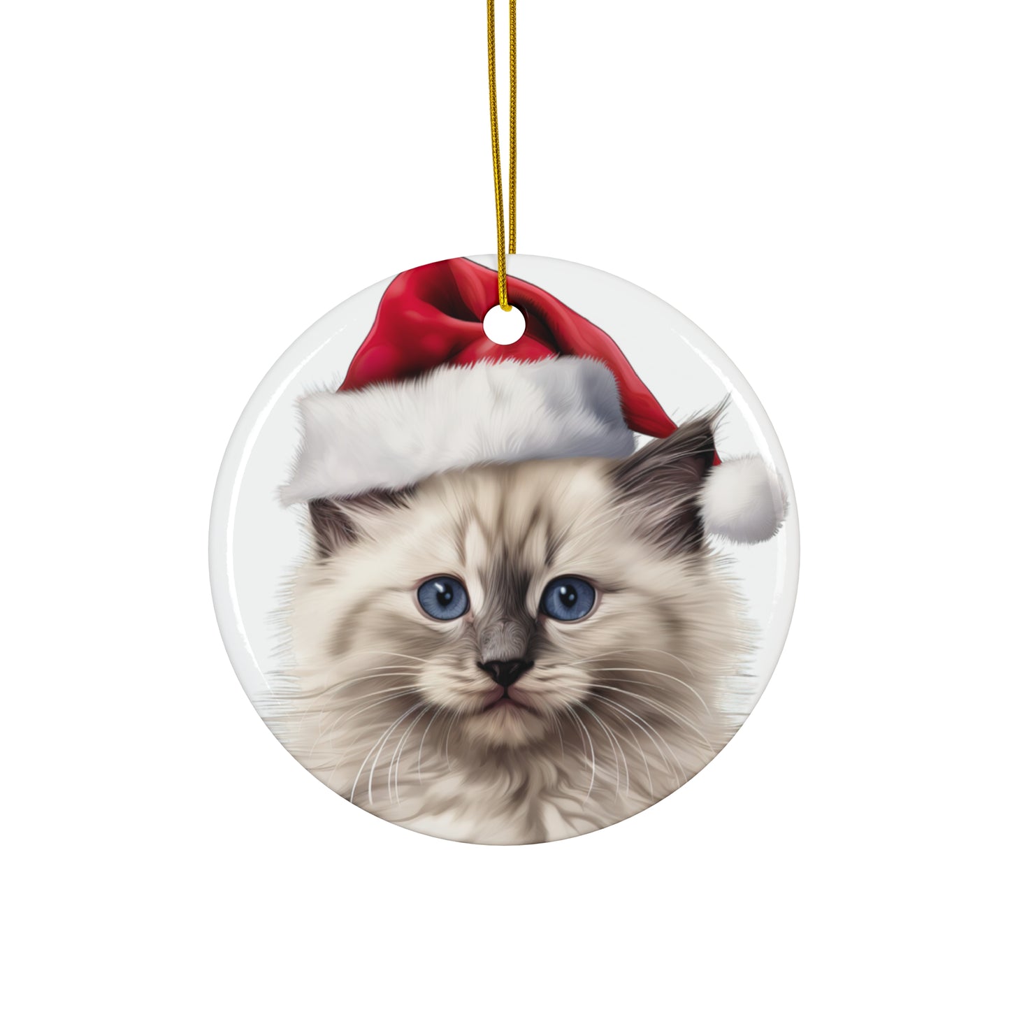 Ceramic Ornament - Ragdoll Kitten With Santa Hat      Item #285666