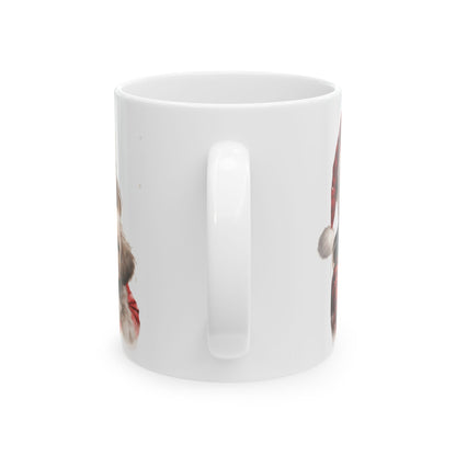Girl In Santa Hat With A Christmas Puppy  Ceramic Mug 11oz  Item #844668