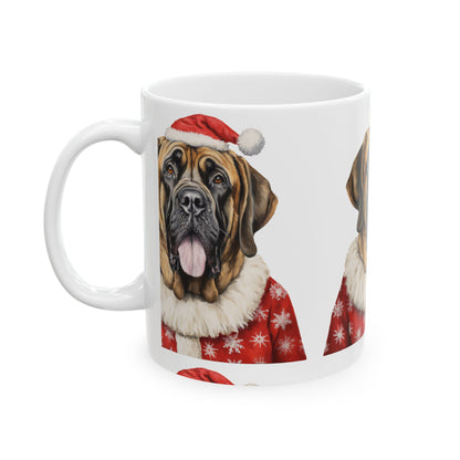 Mastiff Christmas Mug — Festive Santa Dog Ceramic Coffee Cup (11oz & 15oz)