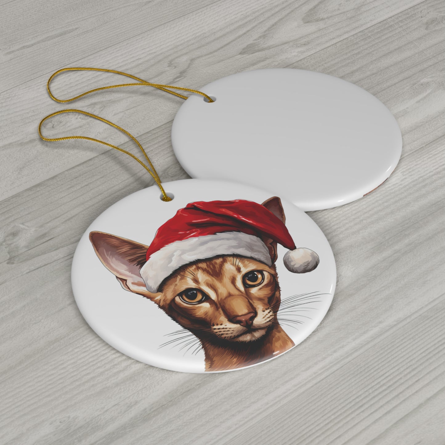 Oriental Shorthair Cat With Santa Hat Ceramic Ornament      Item #4224167