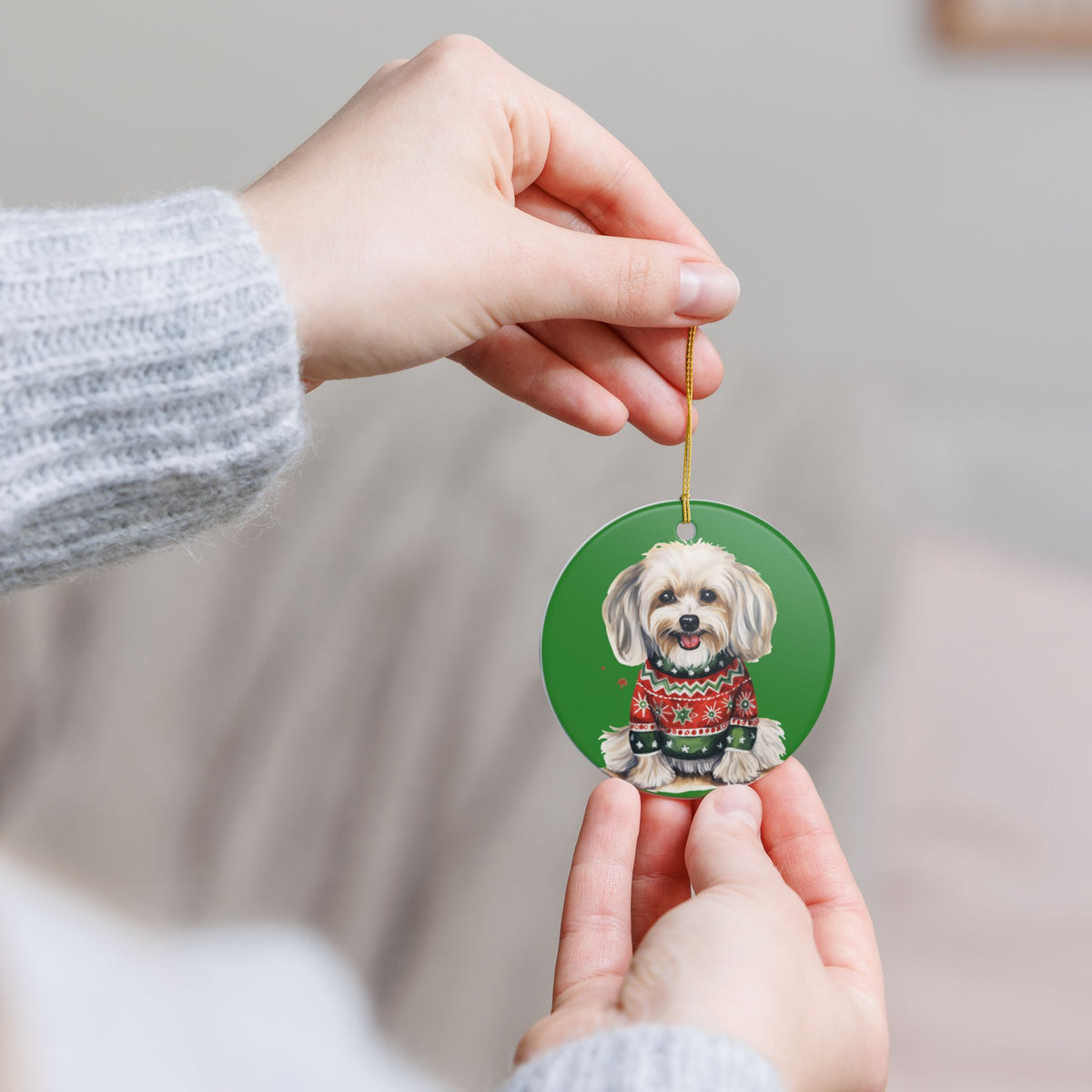 Christmas Dog in Sweater Ceramic Ornament   Item #199086