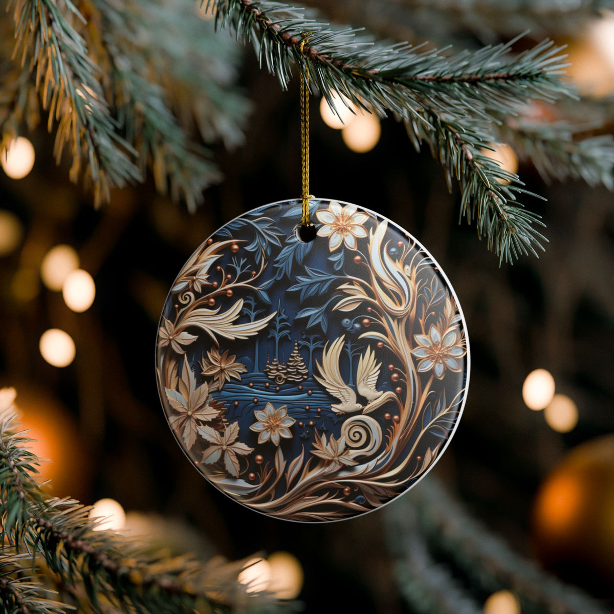 Ceramic Ornament – Elegant Floral Peacock Holiday Tree Decoration   Item #114485