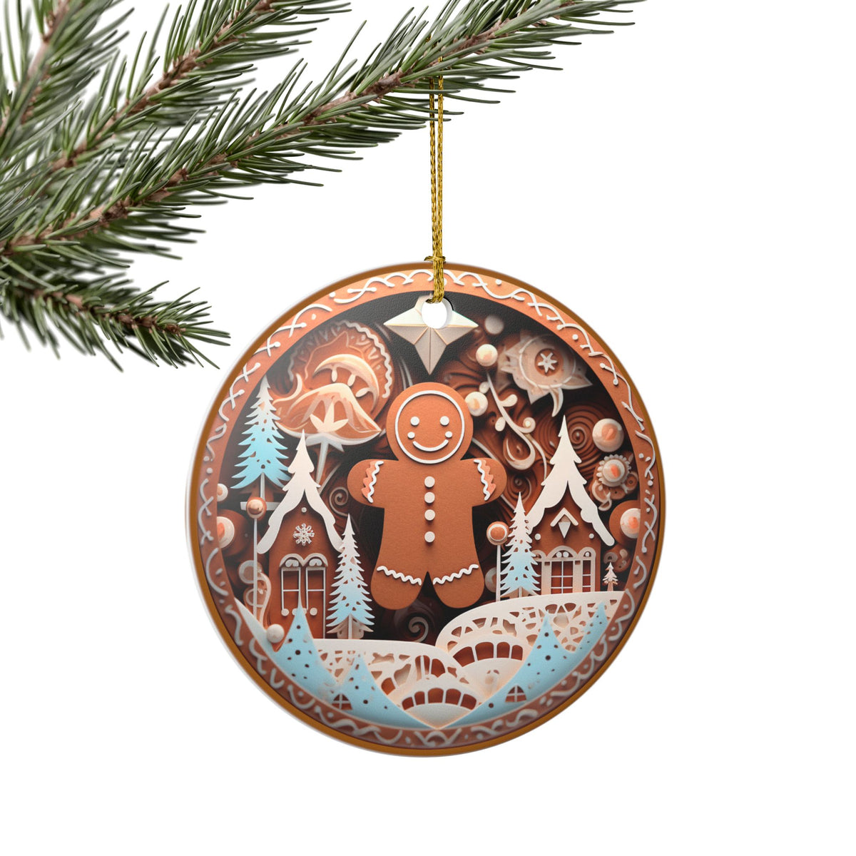 Ceramic Christmas Ornament – Gingerbread Winter Wonderland Holiday Tree Decoration   Item #935058