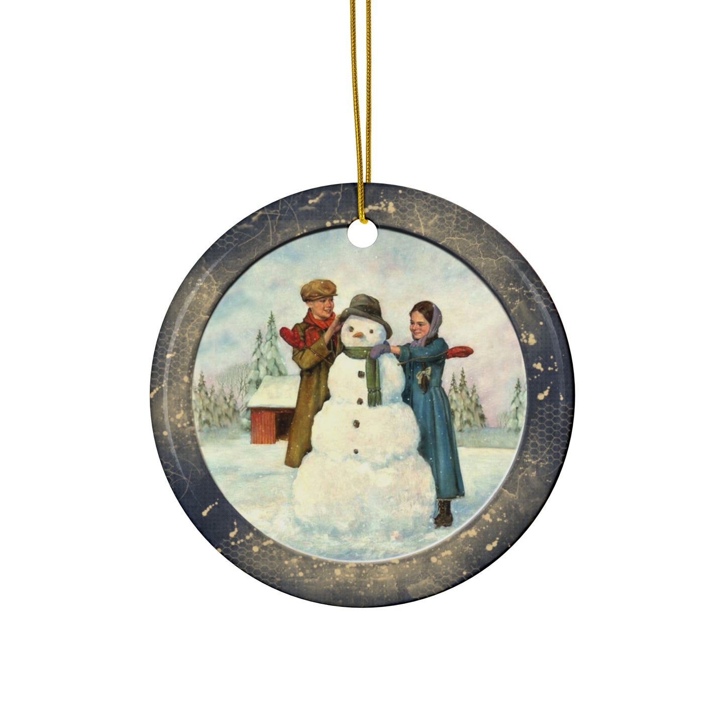 Snowman & Kids Ceramic Disc Ornament      Item #2167442