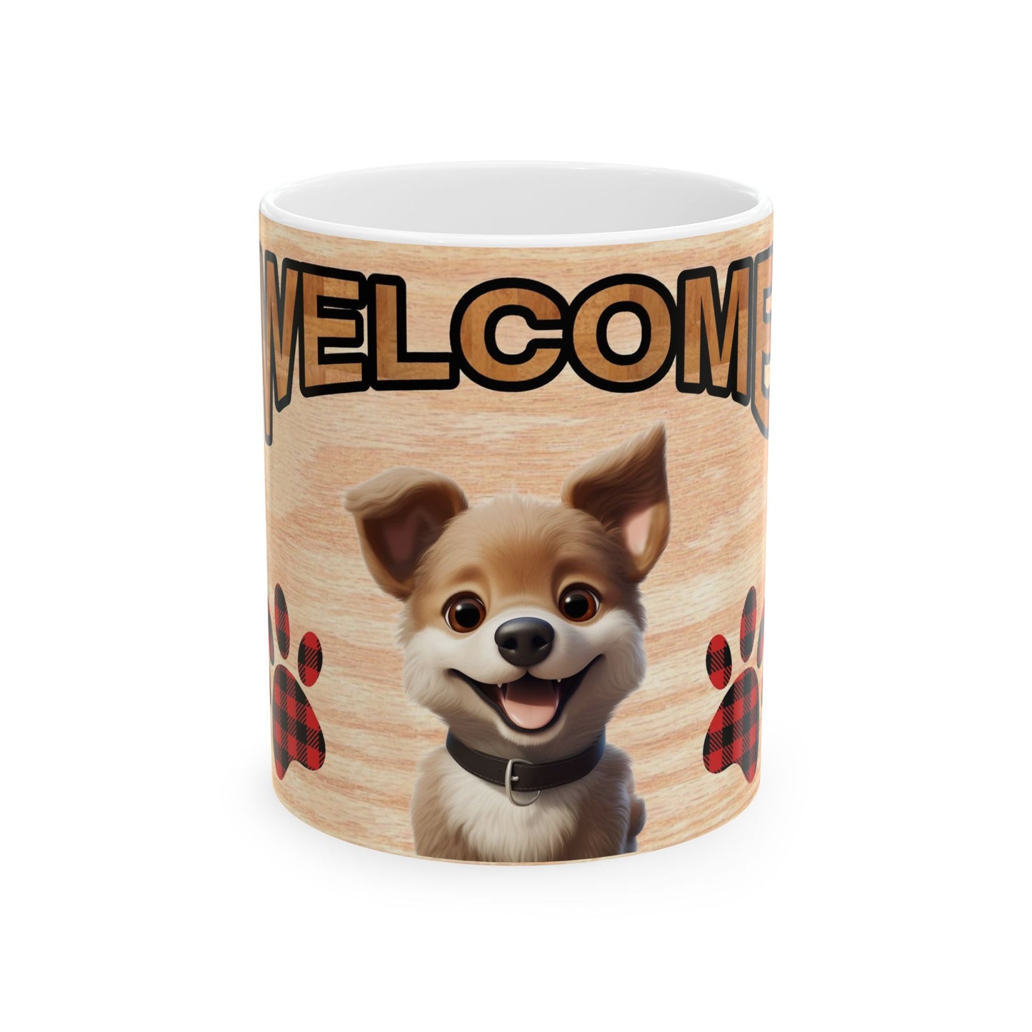 Welcome Puppy Ceramic Mug – Cute Dog Paw Print Coffee Cup 11oz    Item #341556