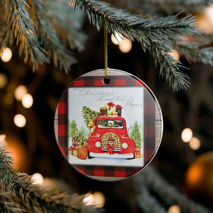 Christmas Ceramic Ornament – Red Truck, Christmas Tree & Buffalo Plaid Home Decor  Item #387294
