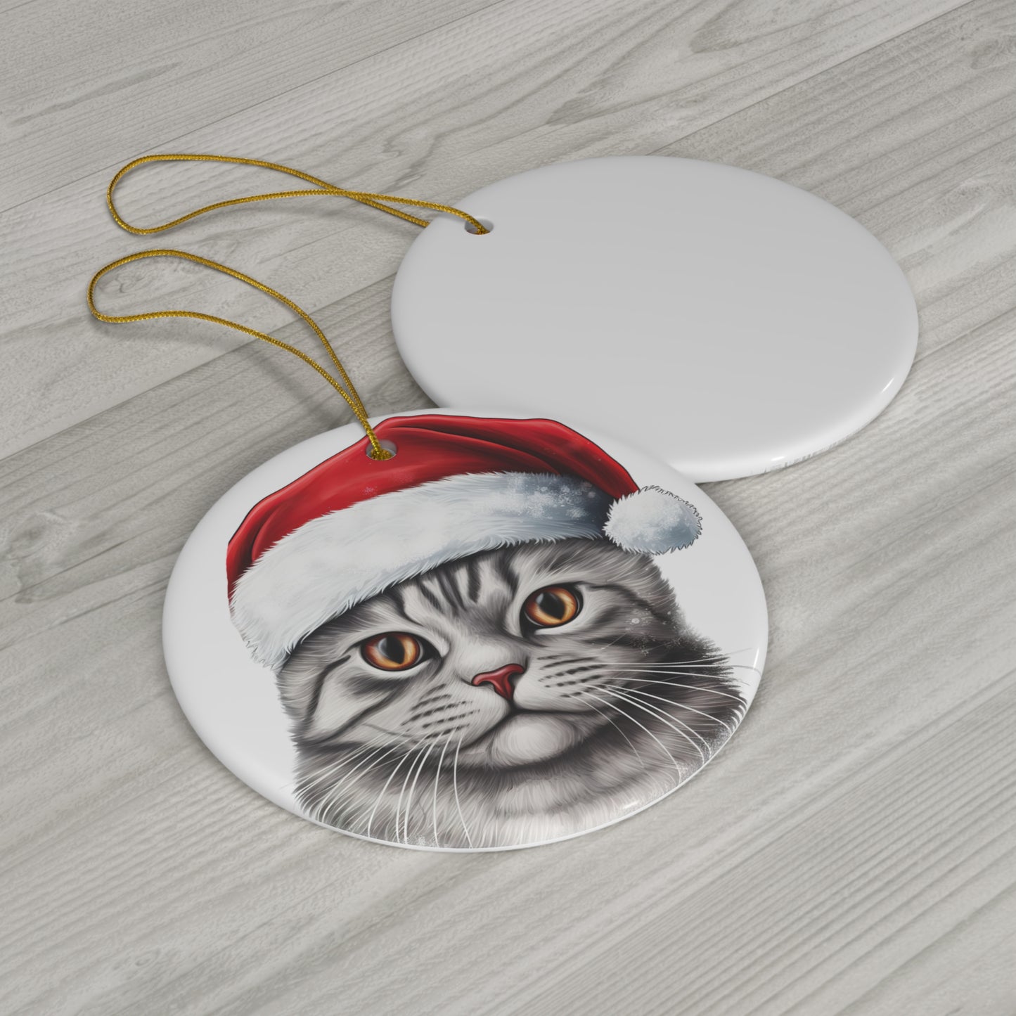 American ShortHair Cat With Santa Hat Ceramic Ornament      Item #8351706