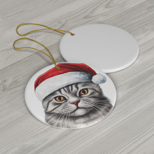 American ShortHair Cat With Santa Hat Ceramic Ornament      Item #8351706