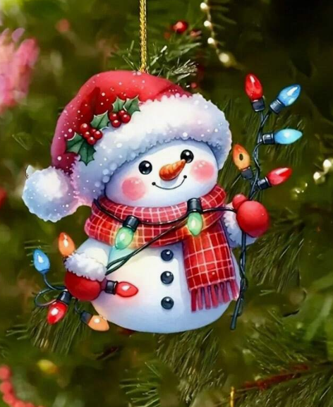 Snowman With Christmas Lights Christmas Ornament By Santa's Creations  Item #344331