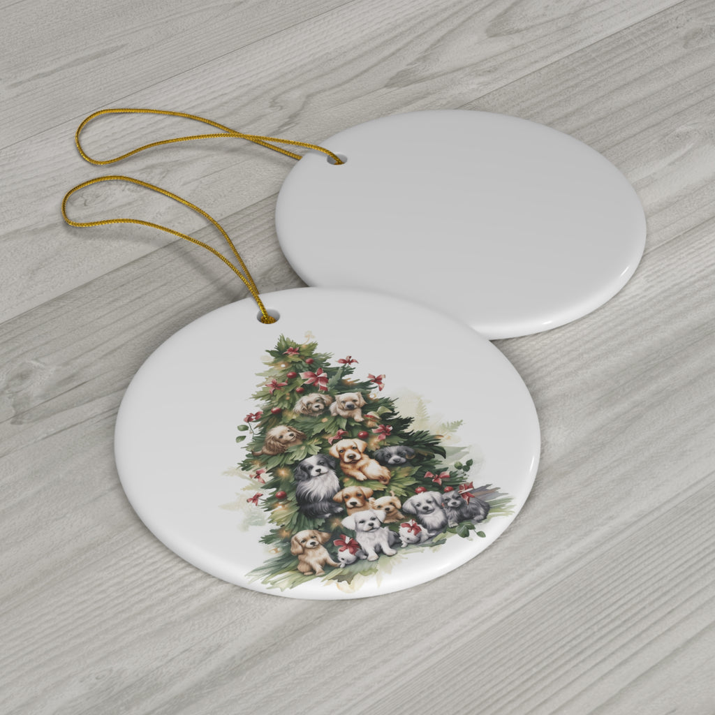 Christmas Tree With Dogs Ceramic Disc Ornament              Item #7326837