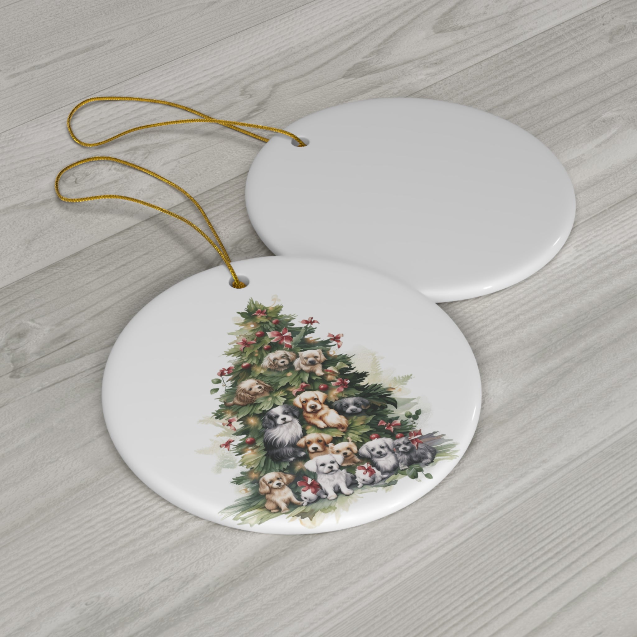 Christmas Tree With Dogs Ceramic Disc Ornament              Item #7326837