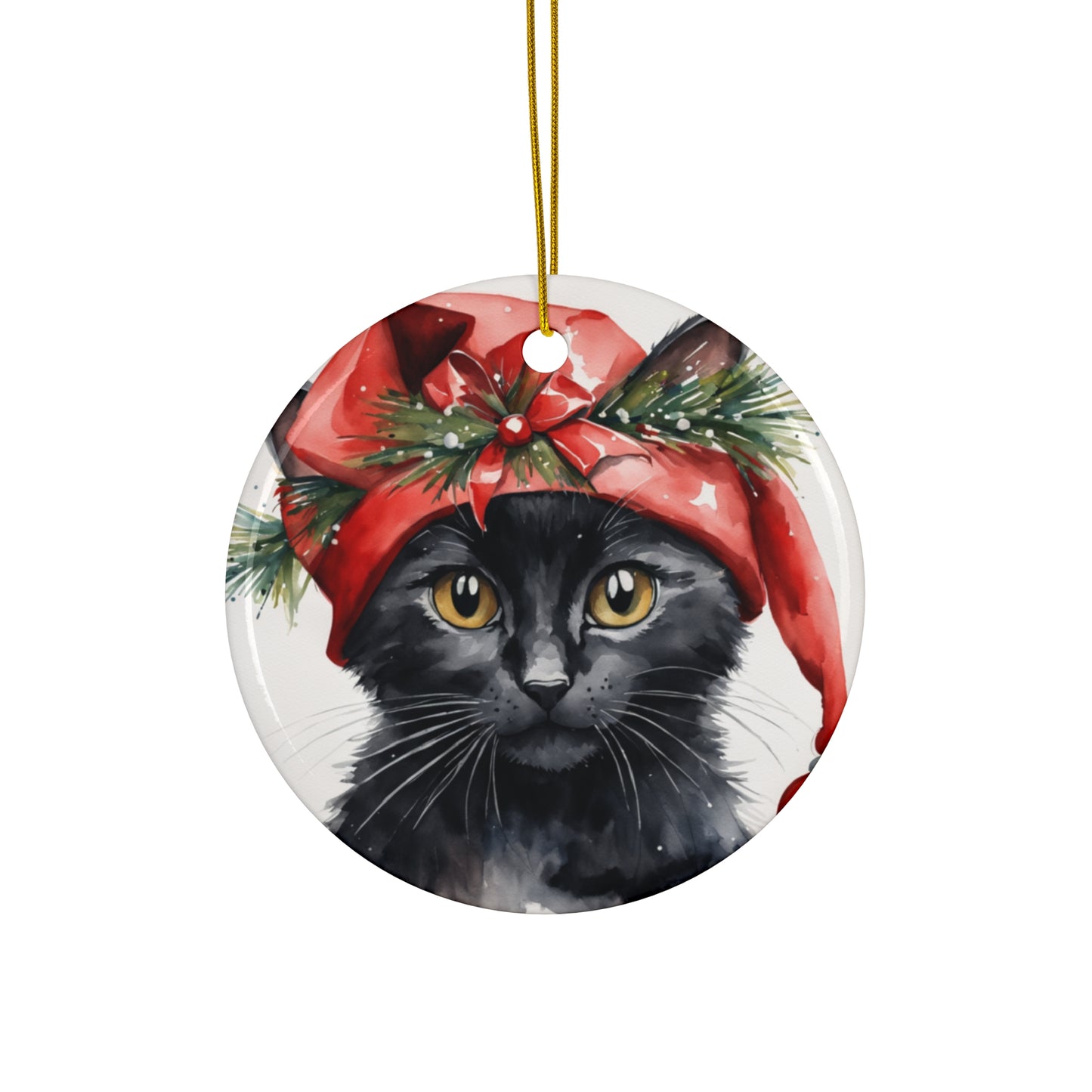 Christmas Cat Ceramic Disc Ornament        Item #5835477