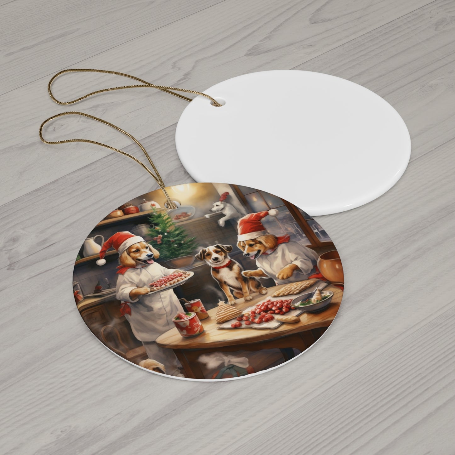 Christmas Kitchen Dogs Ceramic Disc Ornament             Item #3370325