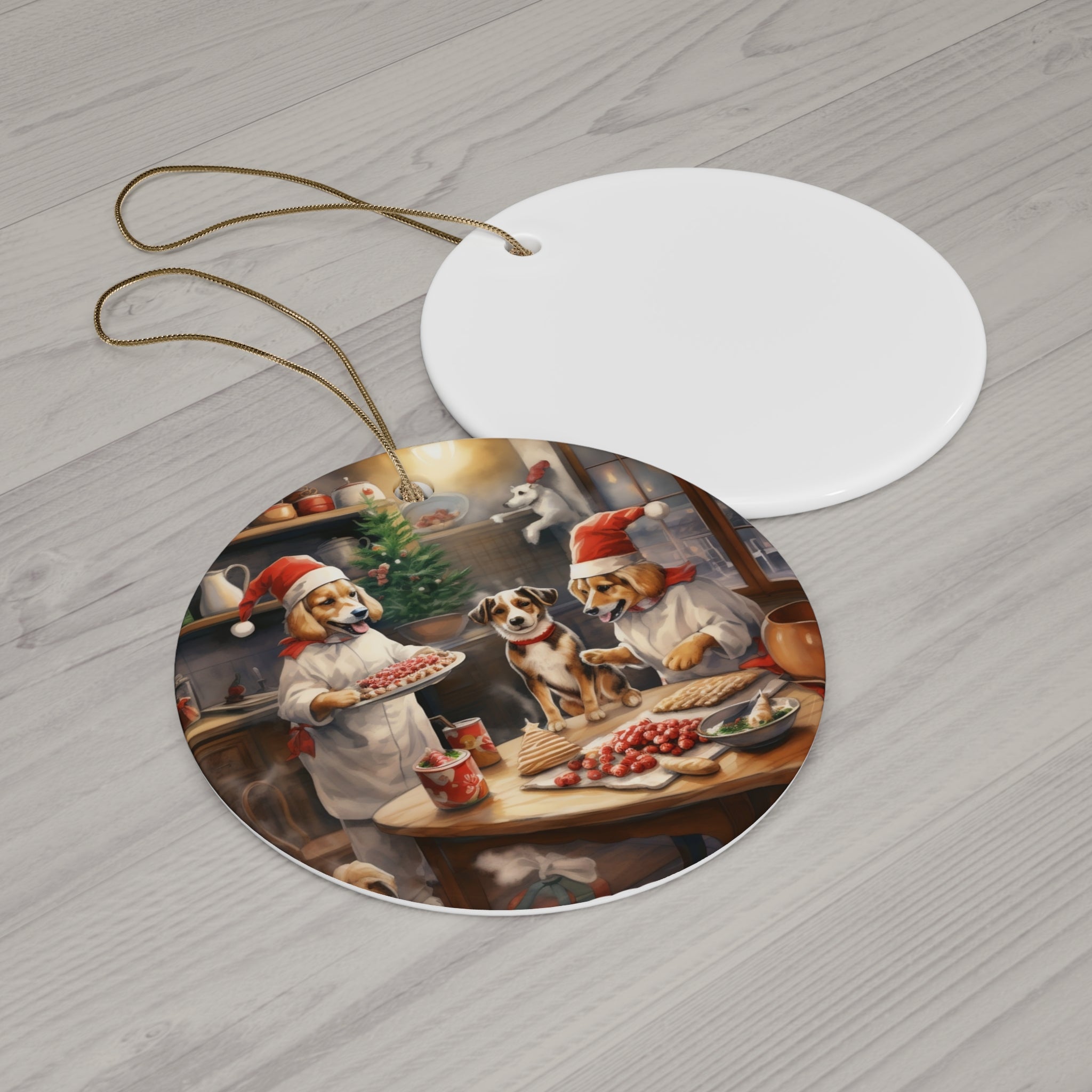 Christmas Kitchen Dogs Ceramic Disc Ornament             Item #3370325