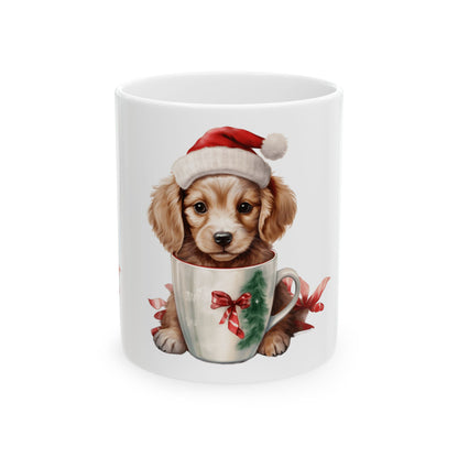 Christmas Puppy Mug – Cute Puppy in Santa Hat Ceramic Coffee Cup 11oz Item #718866