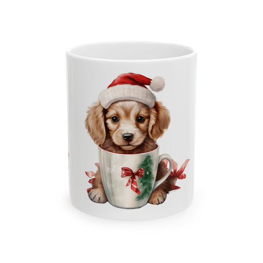 Christmas Puppy Mug – Cute Puppy in Santa Hat Ceramic Coffee Cup 11oz Item #718866